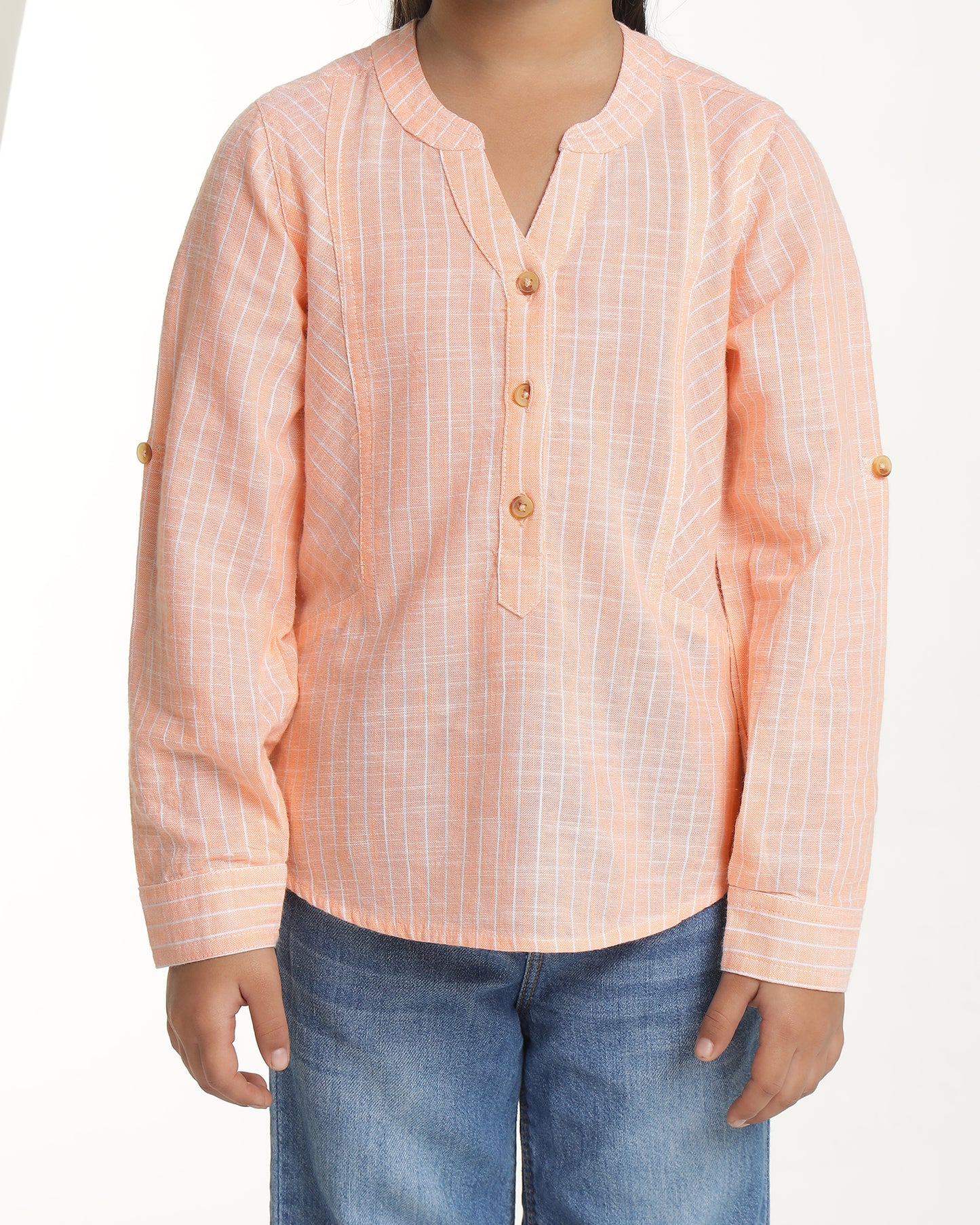 Girls Mandarin Collar Casual Top