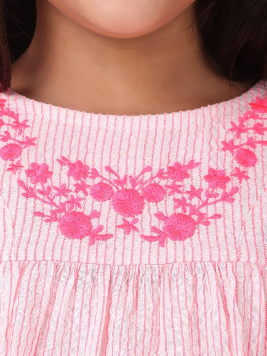 Girls Striped Embroidered Casual Top