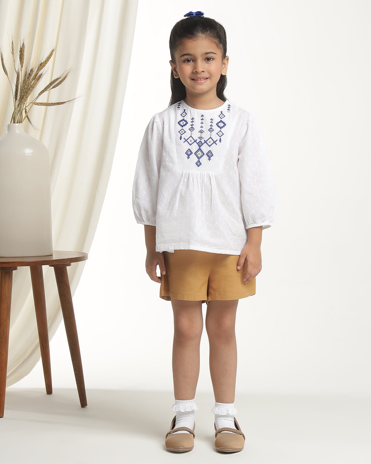 Girls White Embroidered Casual Top