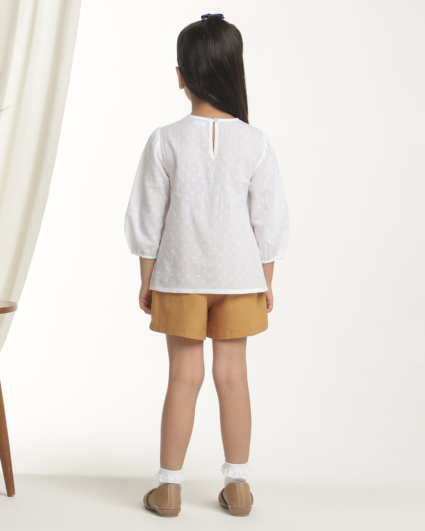 Girls White Embroidered Casual Top