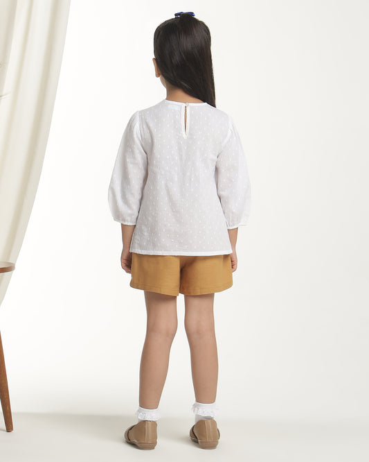Girls White Embroidered Casual Top