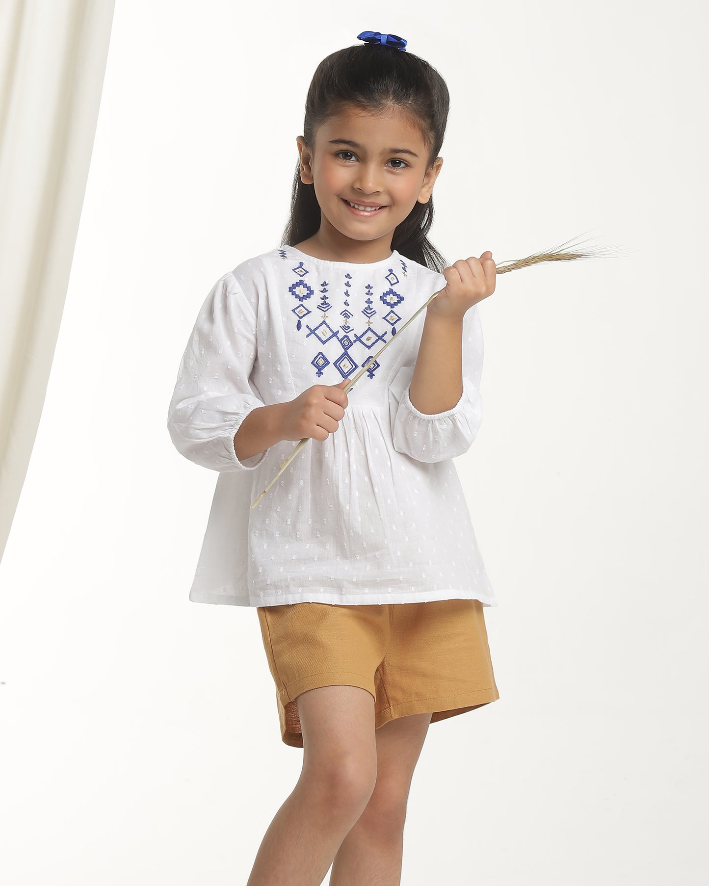 Girls White Embroidered Casual Top