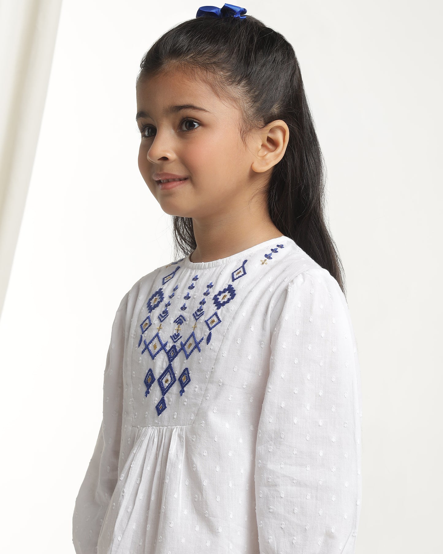 Girls White Embroidered Casual Top