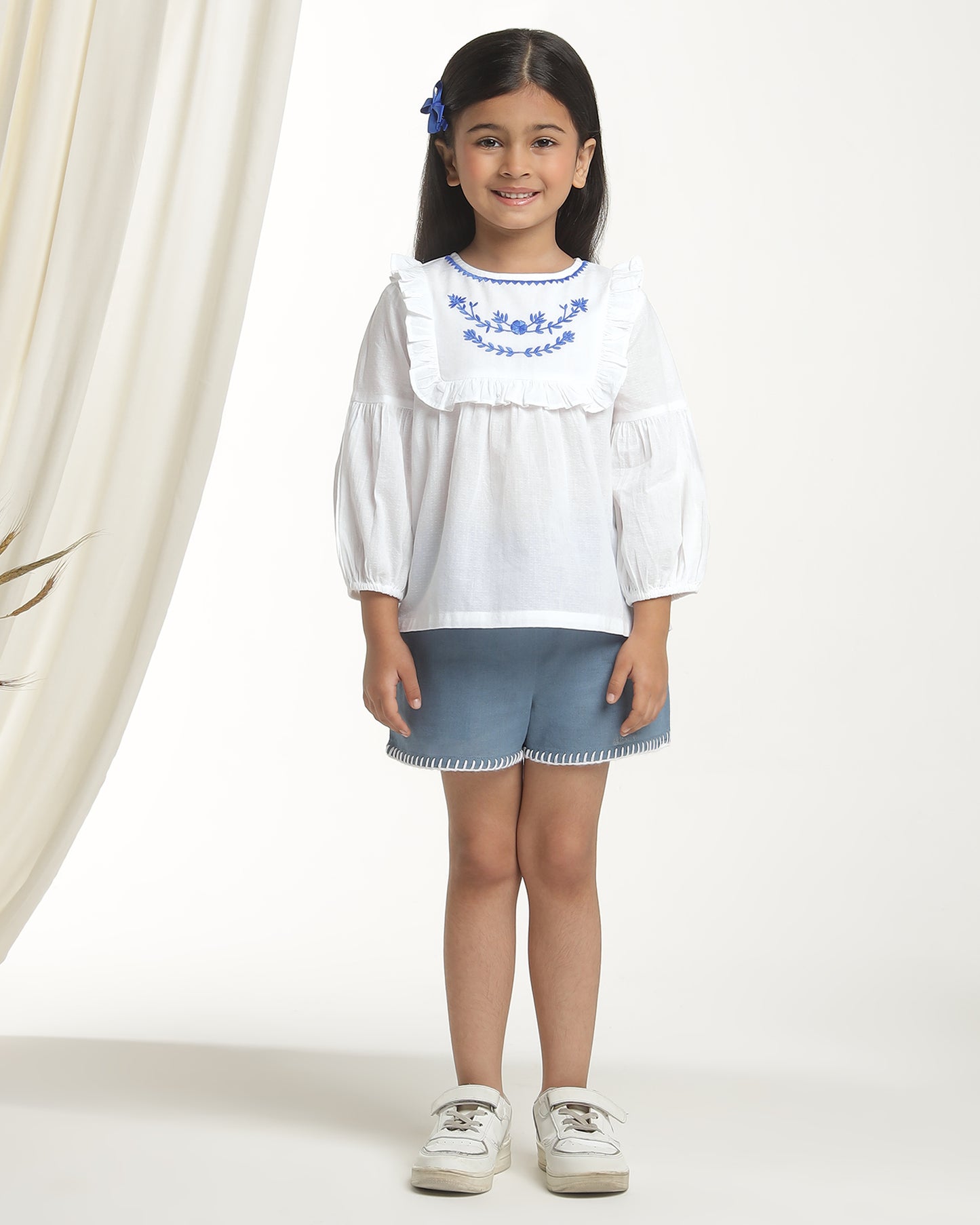 Girls White Embroidered Casual Top