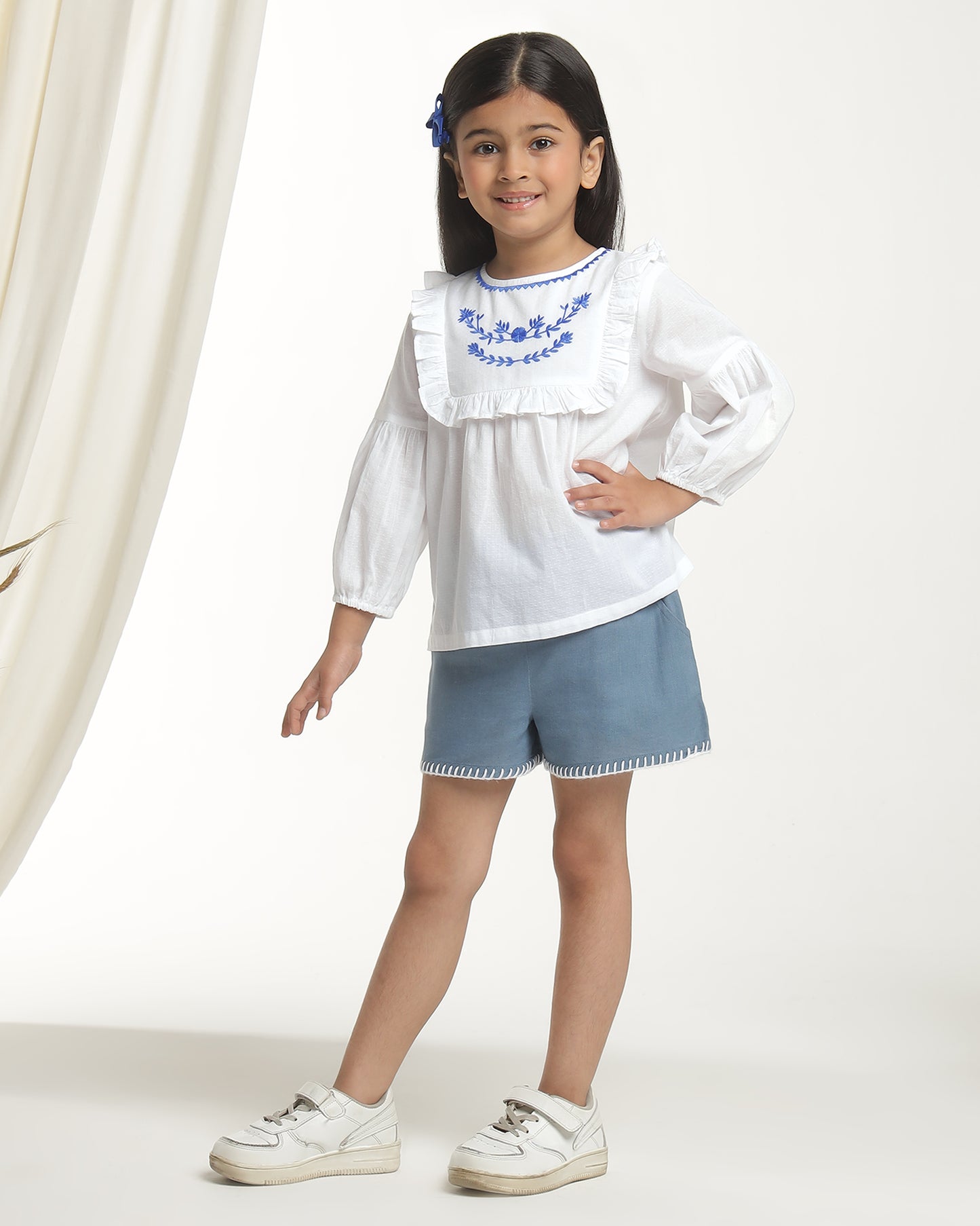 Girls White Embroidered Casual Top