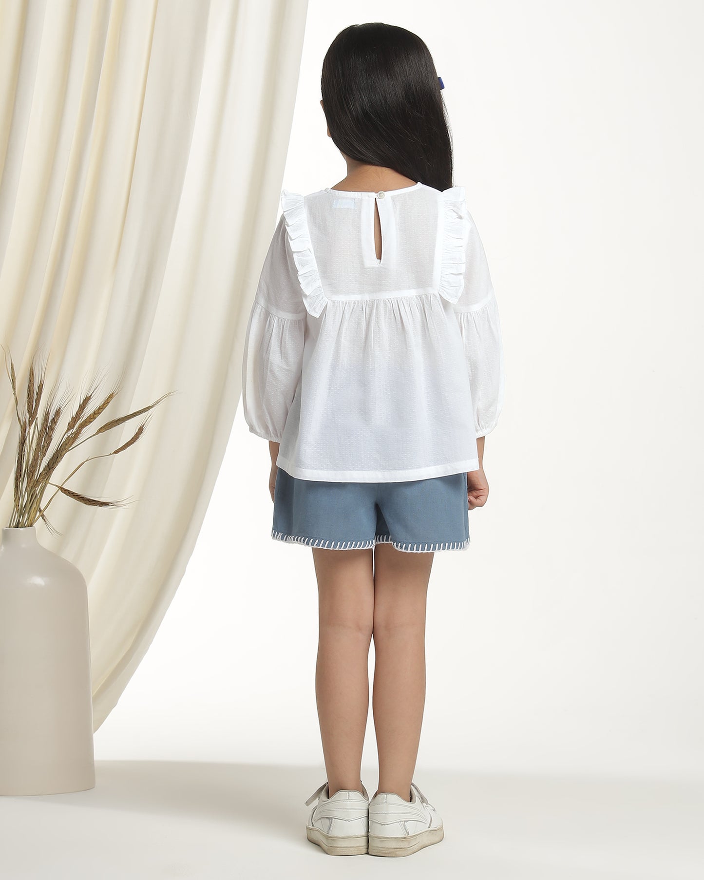 Girls White Embroidered Casual Top