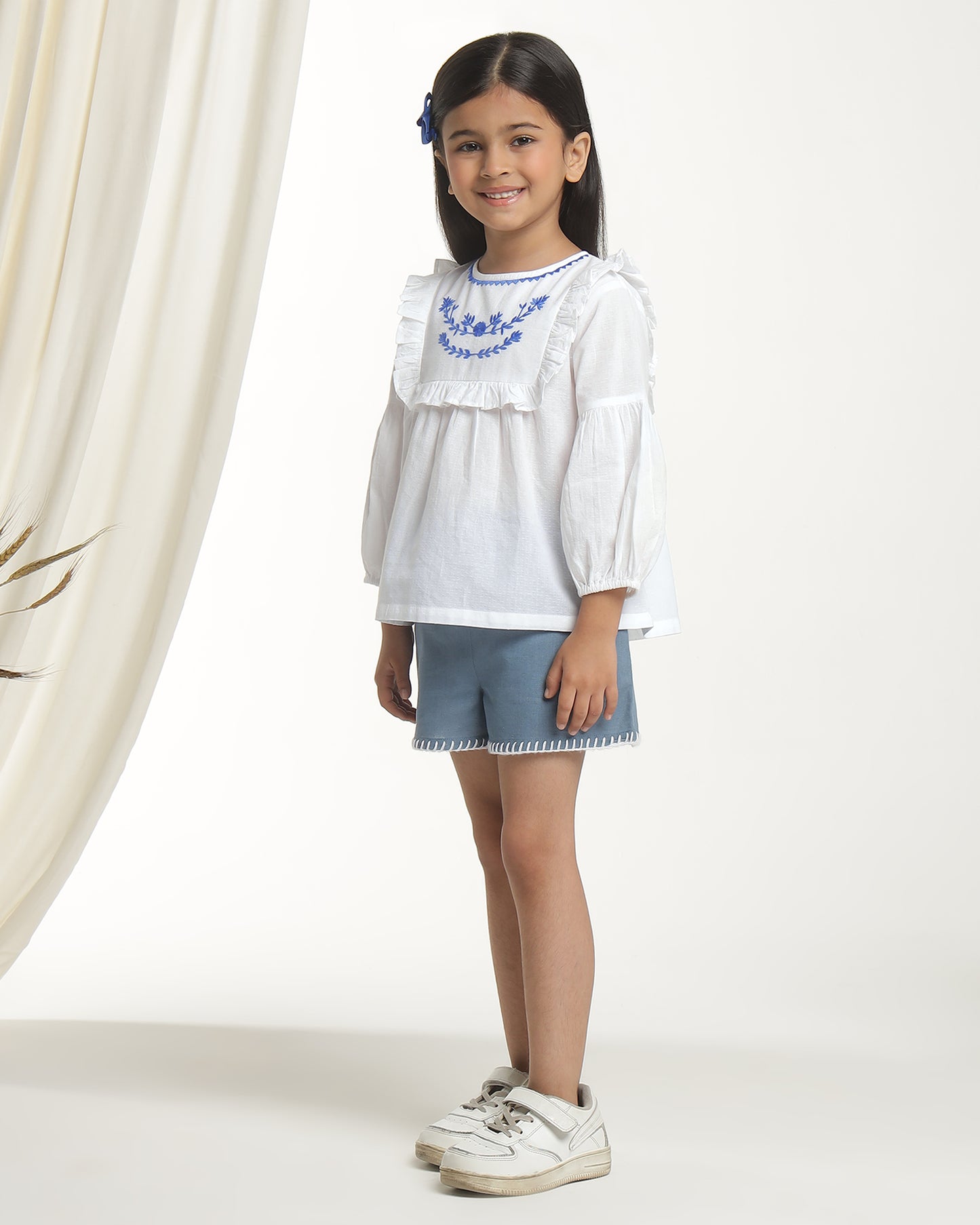 Girls White Embroidered Casual Top