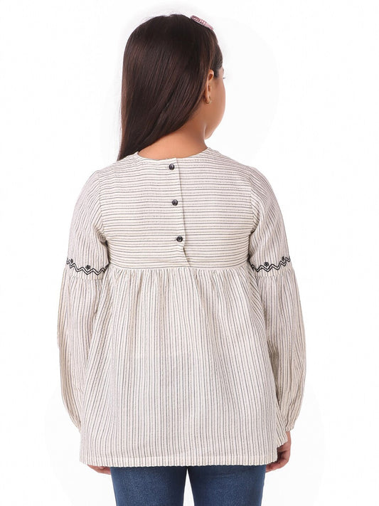 Girls Embroidered Striped Peplum Top