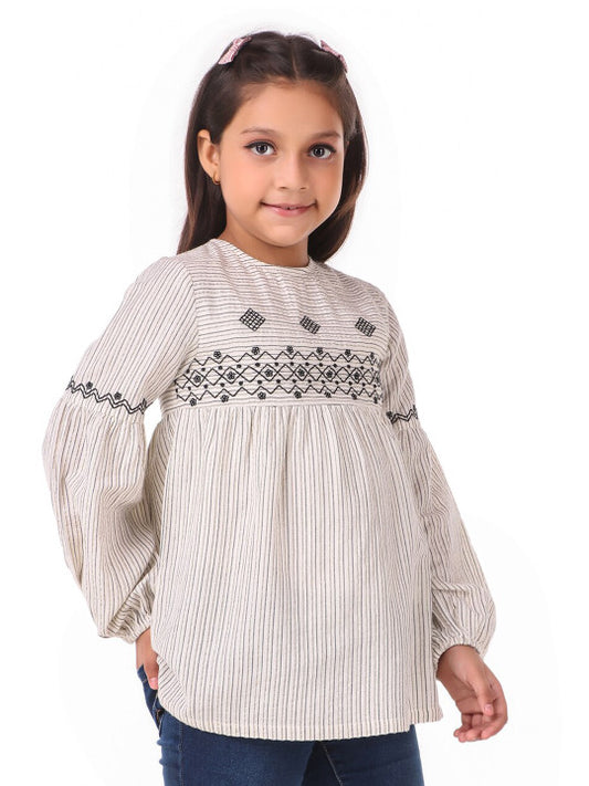 Girls Embroidered Striped Peplum Top