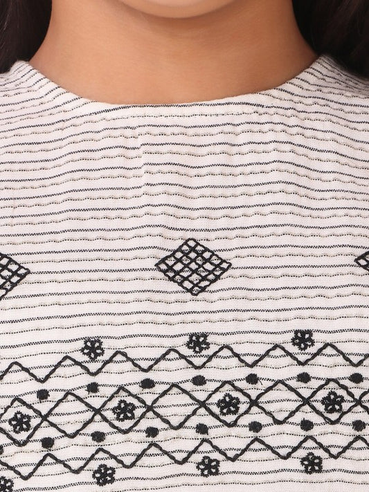 Girls Embroidered Striped Peplum Top