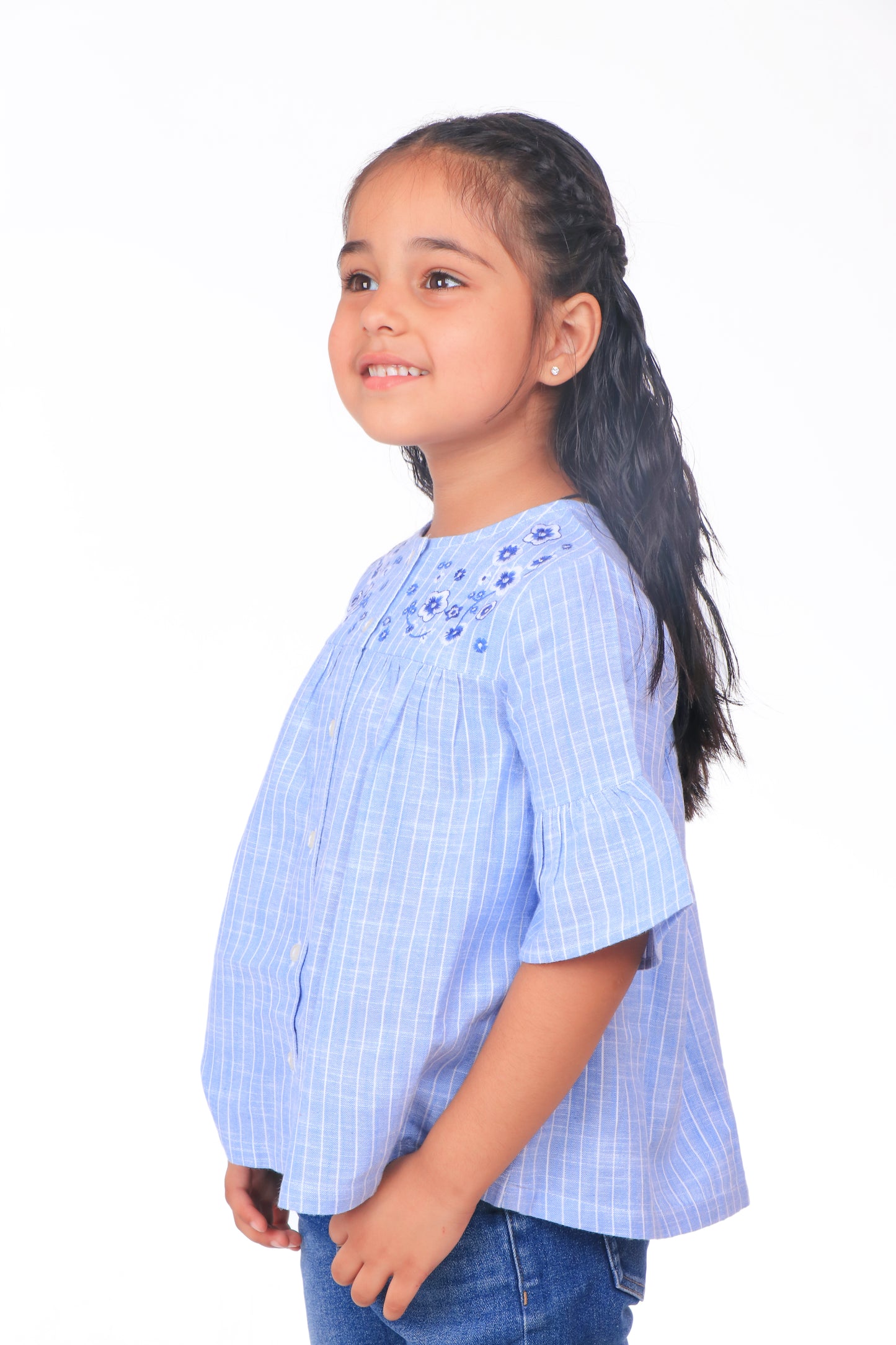 Girls Blue Embroidered Casual Top