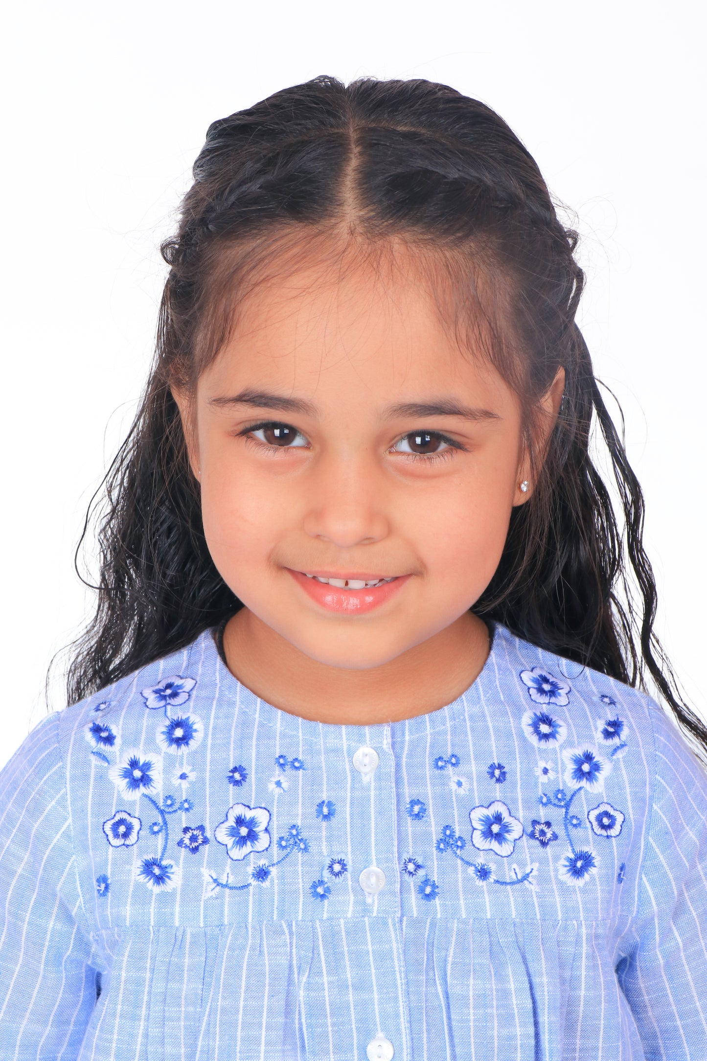 Girls Blue Embroidered Casual Top