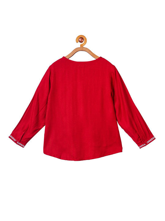 Girls Embroidered Red Top
