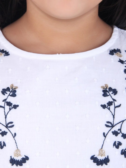 Girls White Embroidered Full Sleeve Top