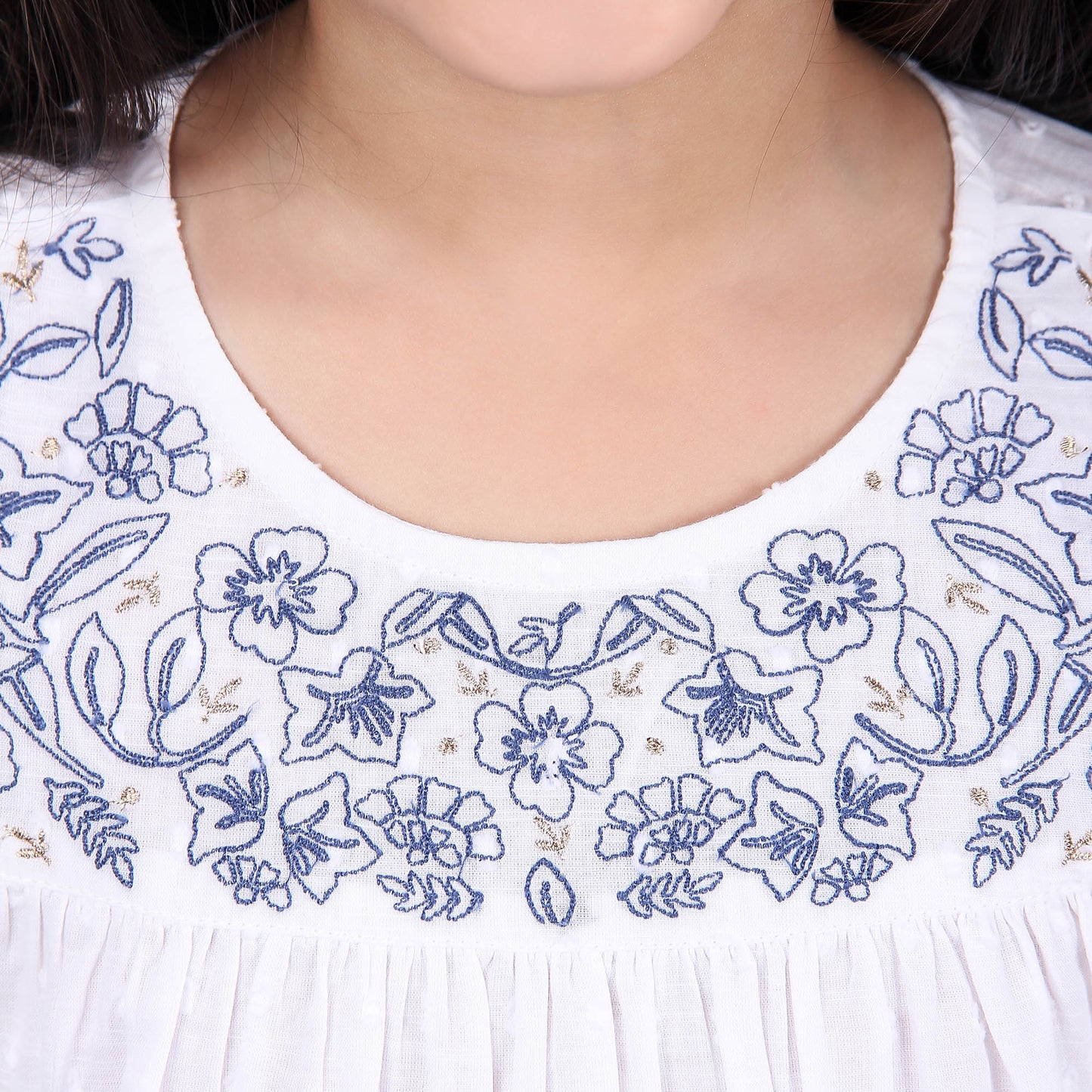 Girls White Embroidered Casual Top