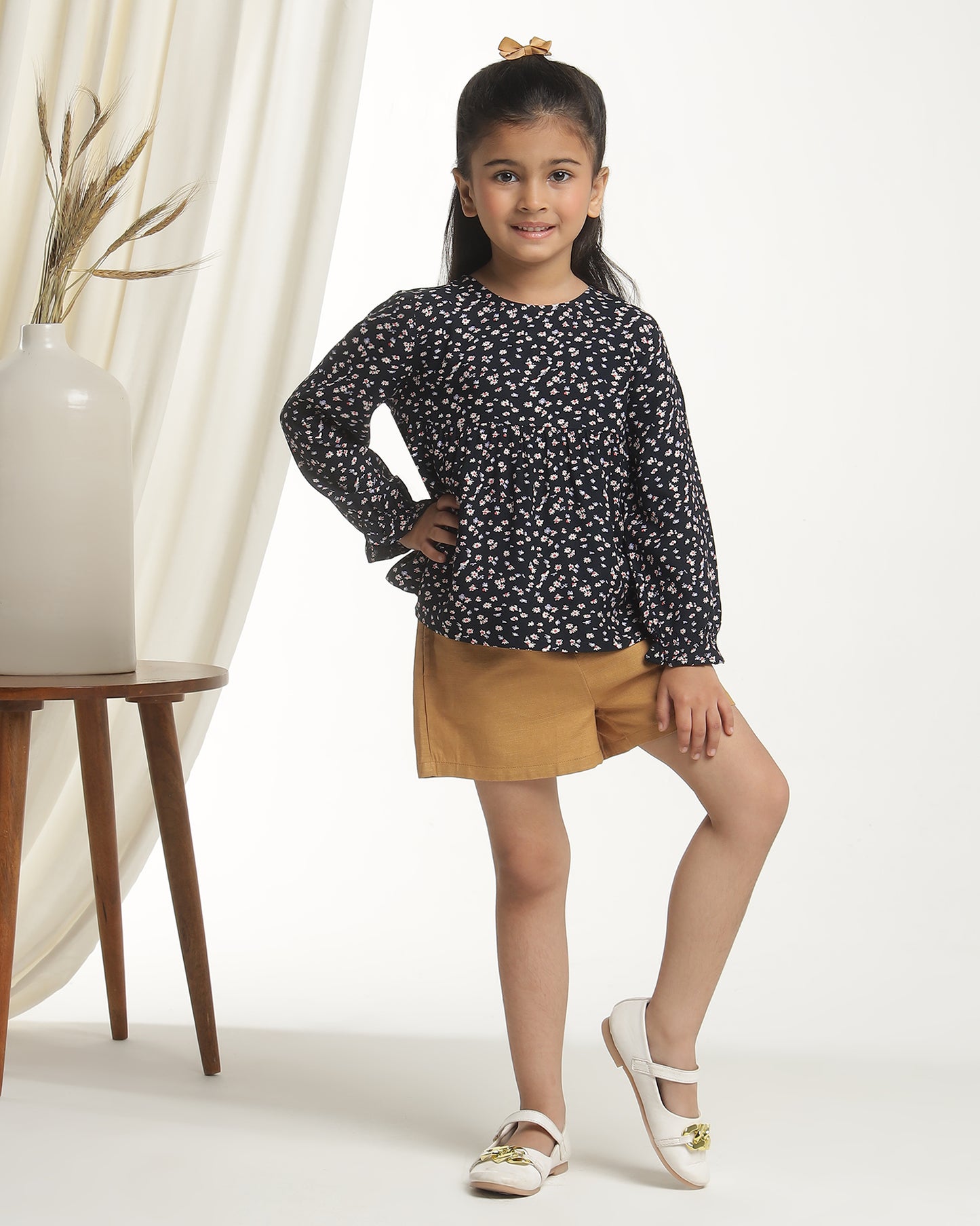 Girls Black Floral Top