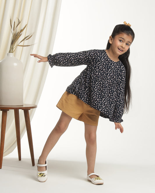 Girls Black Floral Top