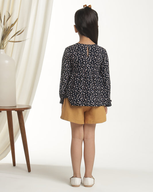 Girls Black Floral Top