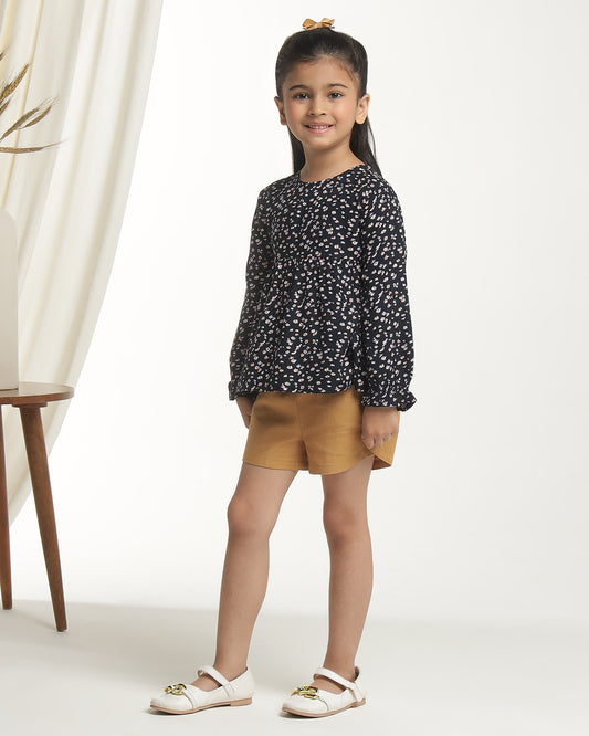 Girls Black Floral Top