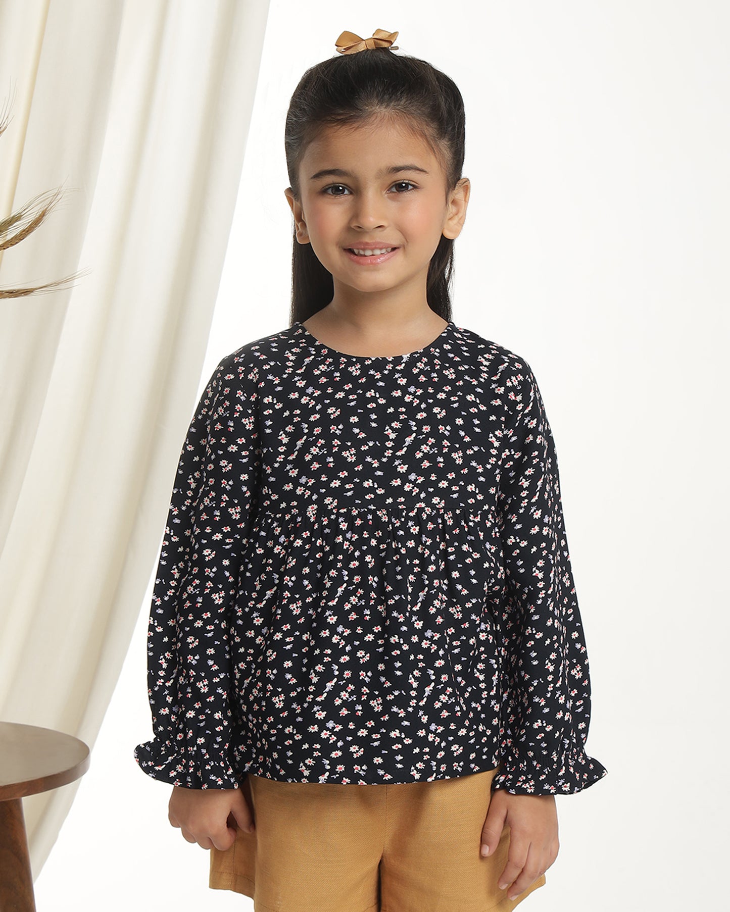 Girls Black Floral Top