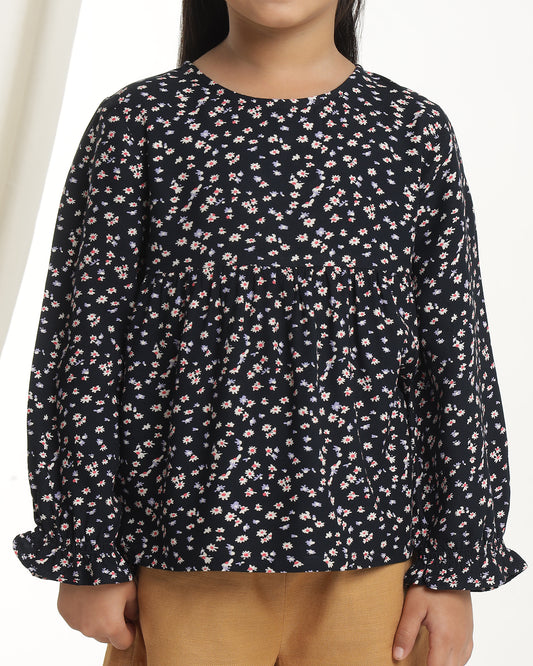 Girls Black Floral Top