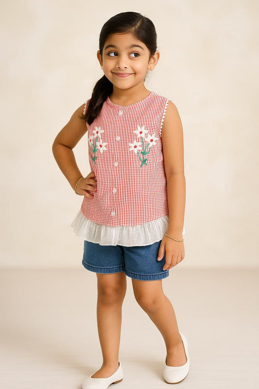 Girls Embroidered Sleeveless Casual Top