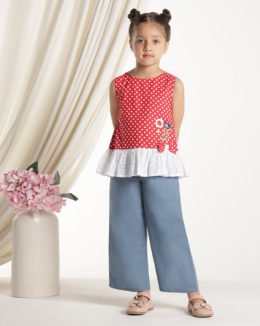 Girls Red Sleeveless Casual Top
