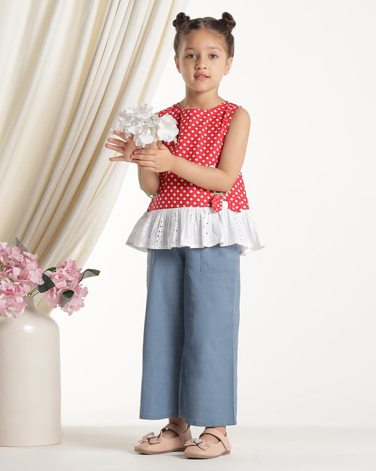 Girls Red Sleeveless Casual Top