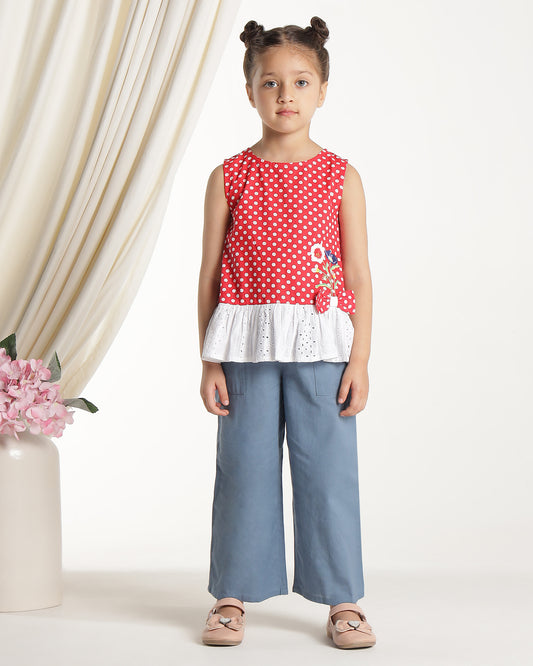 Girls Red Sleeveless Casual Top