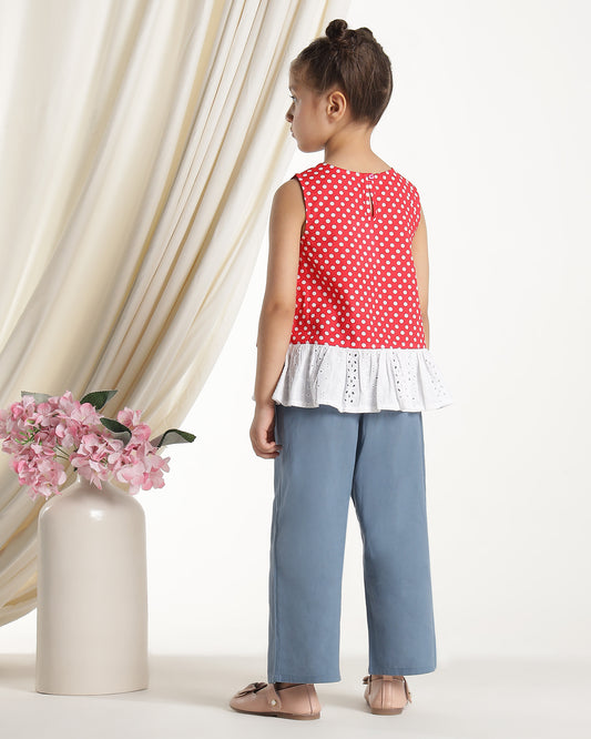 Girls Red Sleeveless Casual Top
