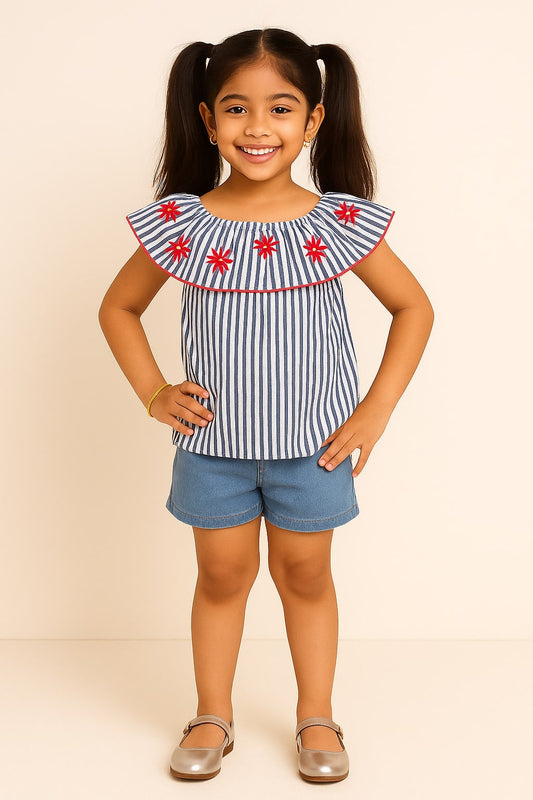 Girls Floral Embroidered Casual Top