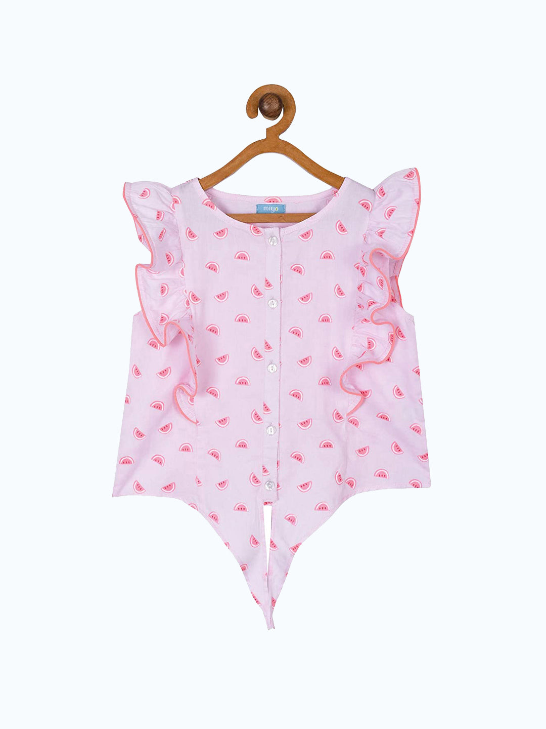 Girls Pink Printed Tie-Up Casual Top