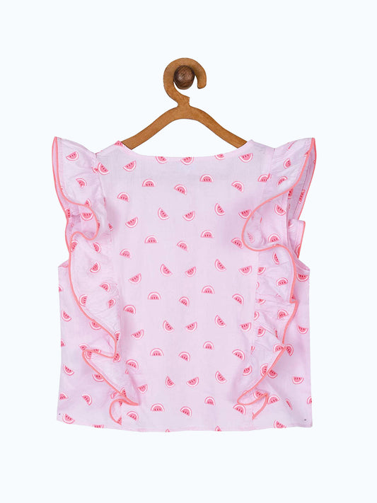 Girls Pink Printed Tie-Up Casual Top