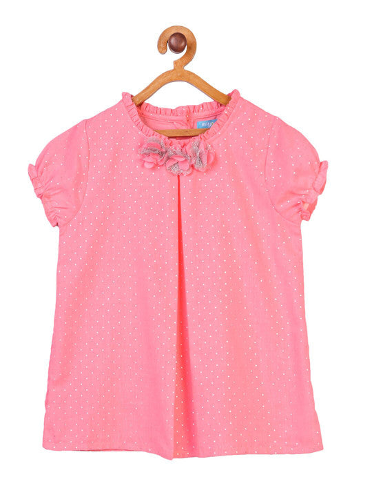 Girls Pink Puff Sleeve Casual Top