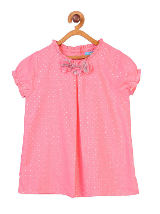Girls Pink Puff Sleeve Casual Top