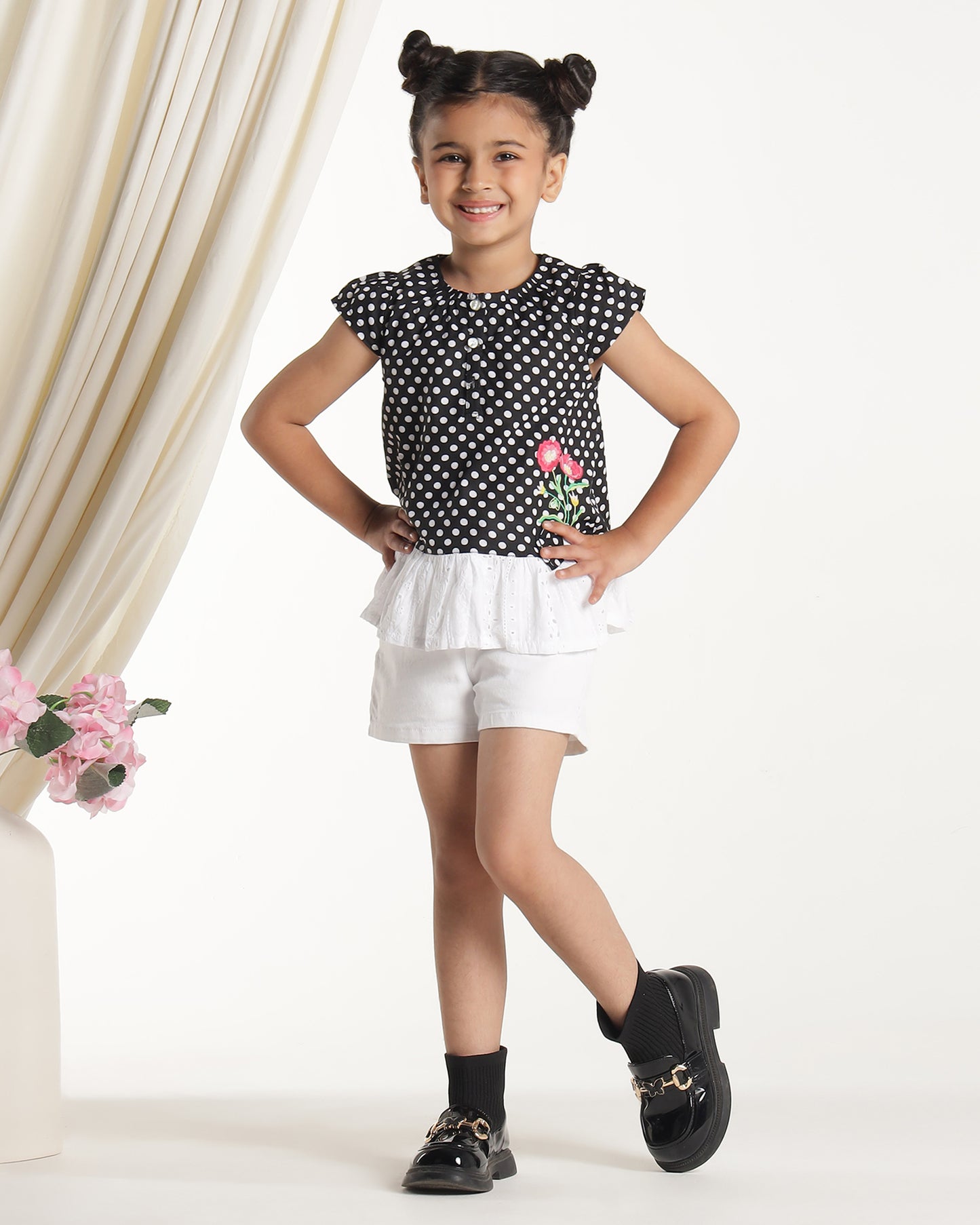 Girls Black Embroidered Casual Top