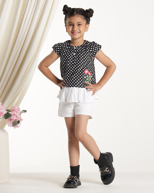 Girls Black Embroidered Casual Top