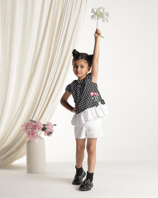 Girls Black Embroidered Casual Top