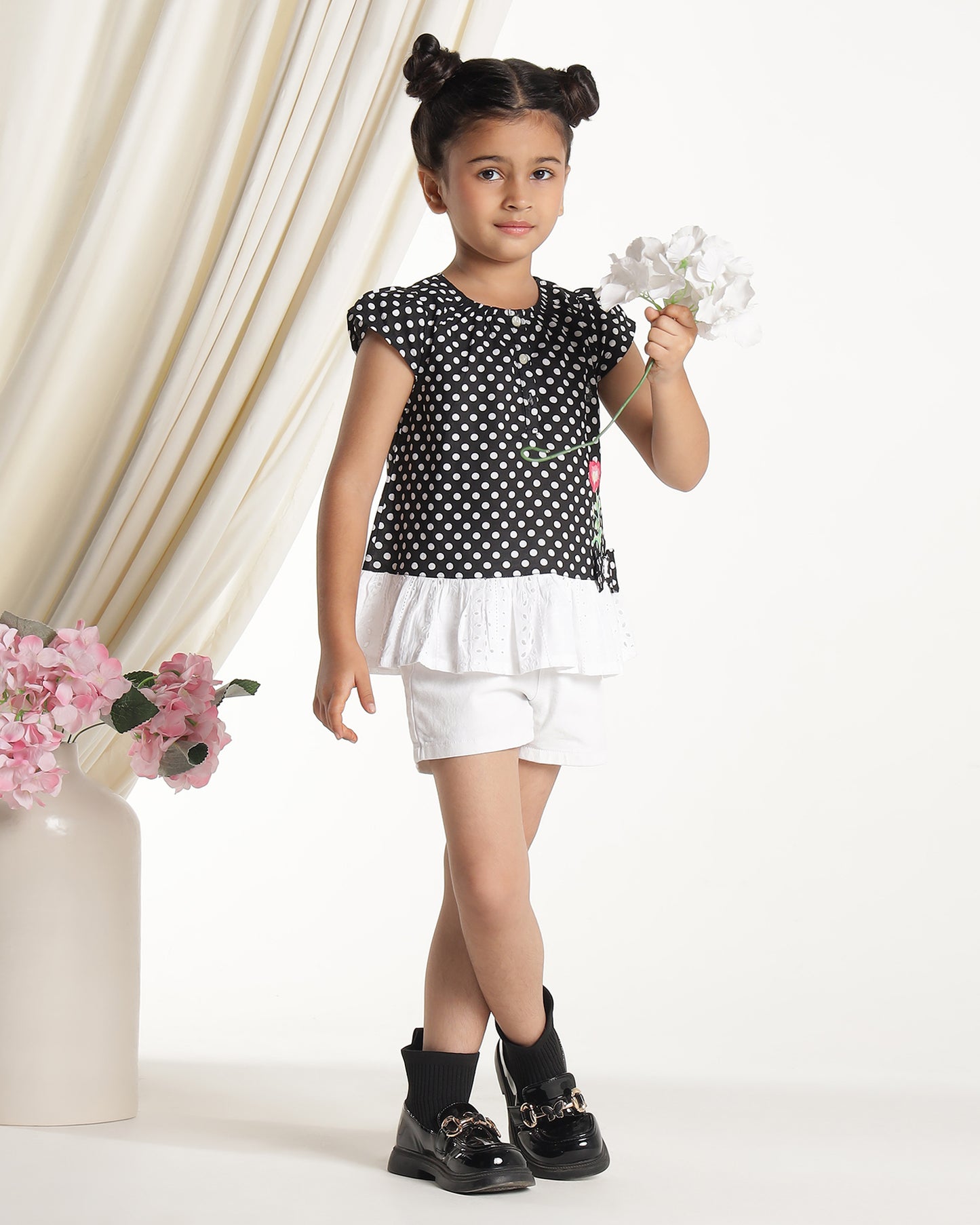 Girls Black Embroidered Casual Top