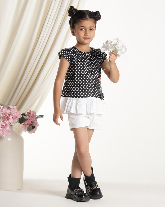 Girls Black Embroidered Casual Top