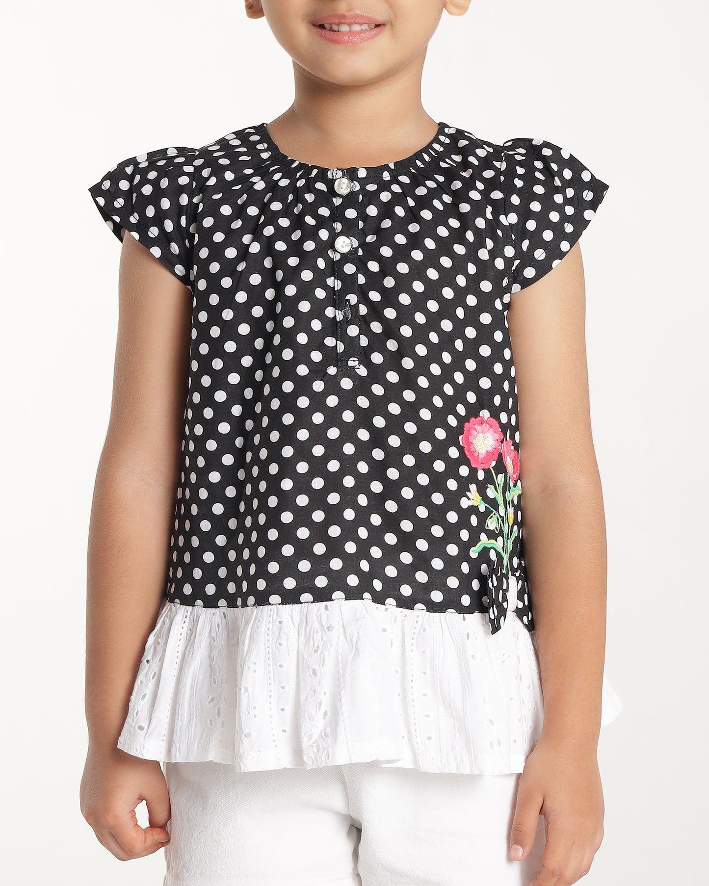 Girls Black Embroidered Casual Top