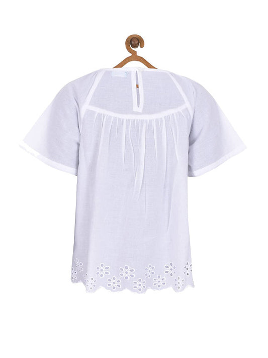 Girls White Embroidered Casual Top