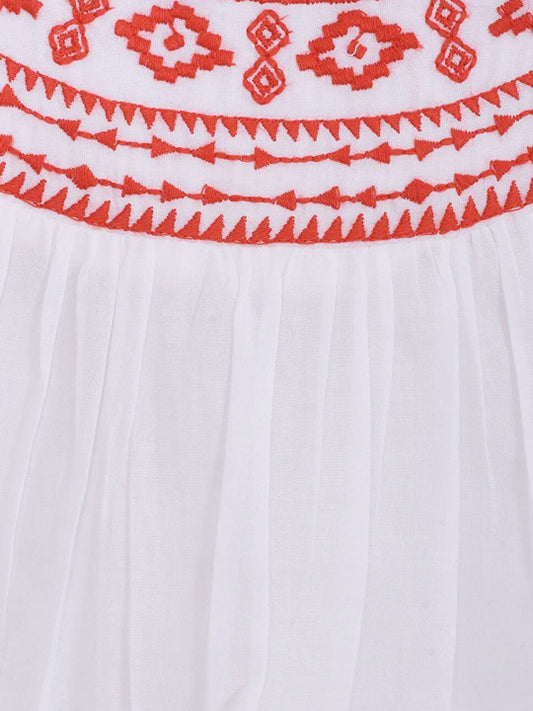 Girls White Embroidered Casual Top