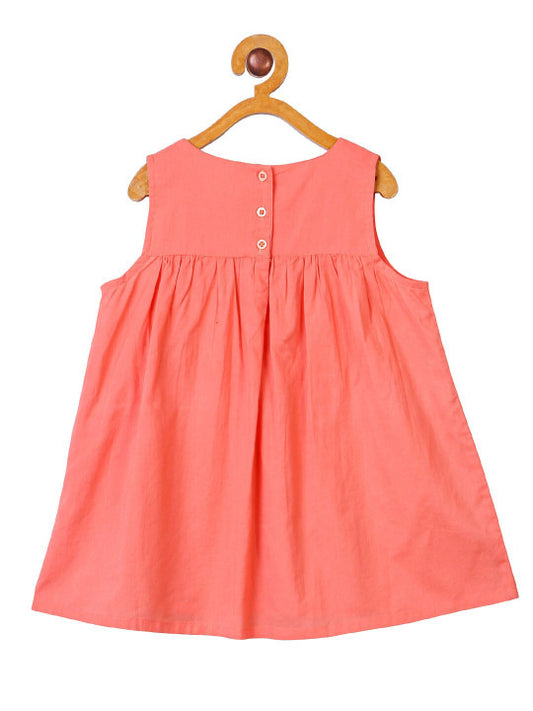 Girls Coral Sleeveless Embroidered Top