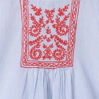 Girls Light Blue Embroidered Casual Top
