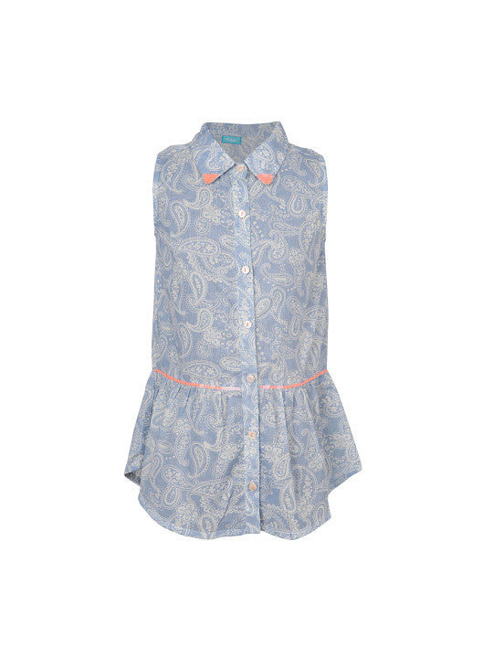 Girls Blue Print Sleeveless Casual Top