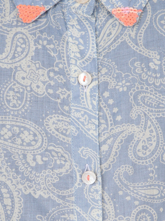 Girls Blue Print Sleeveless Casual Top