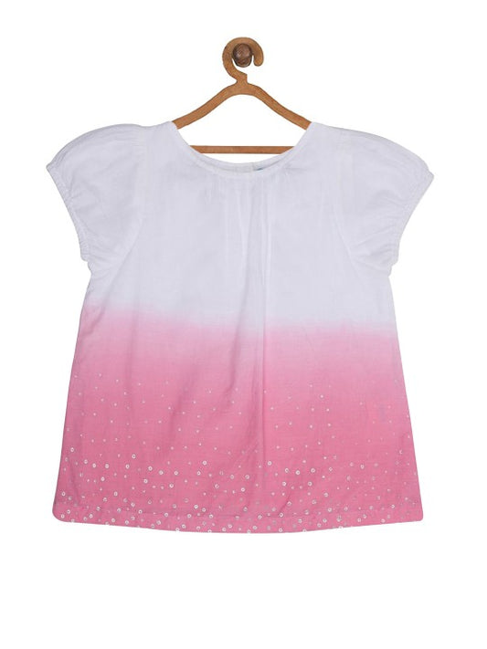 Girls White Pink Ombre Sequin Casual Top