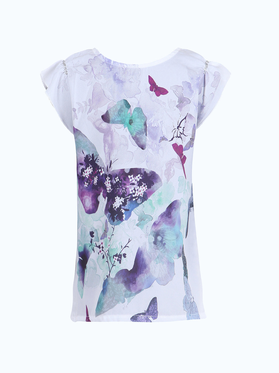 Girls Butterfly Print Casual Cap Sleeve Top