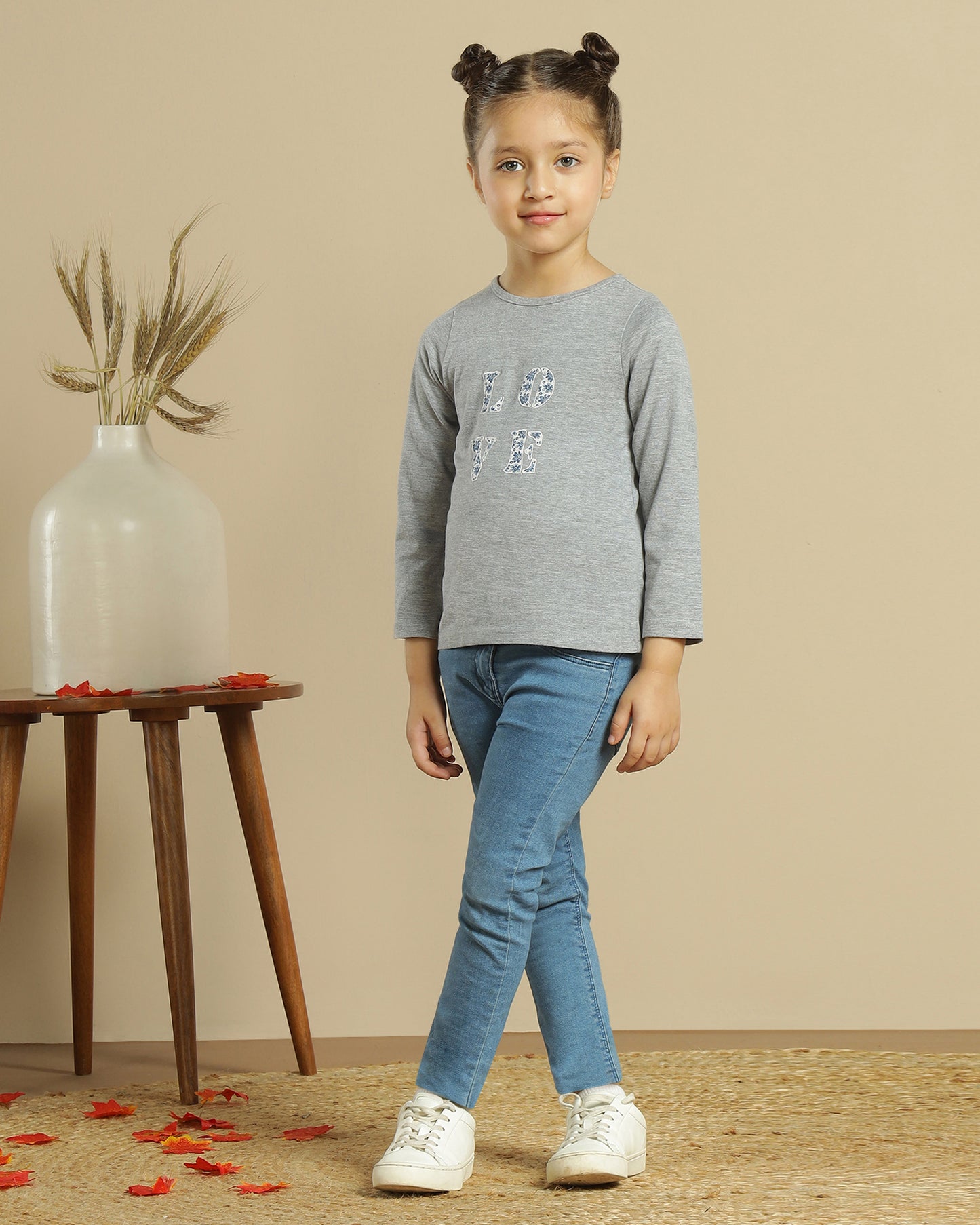 Girls Grey Typography Full Sleeve Top